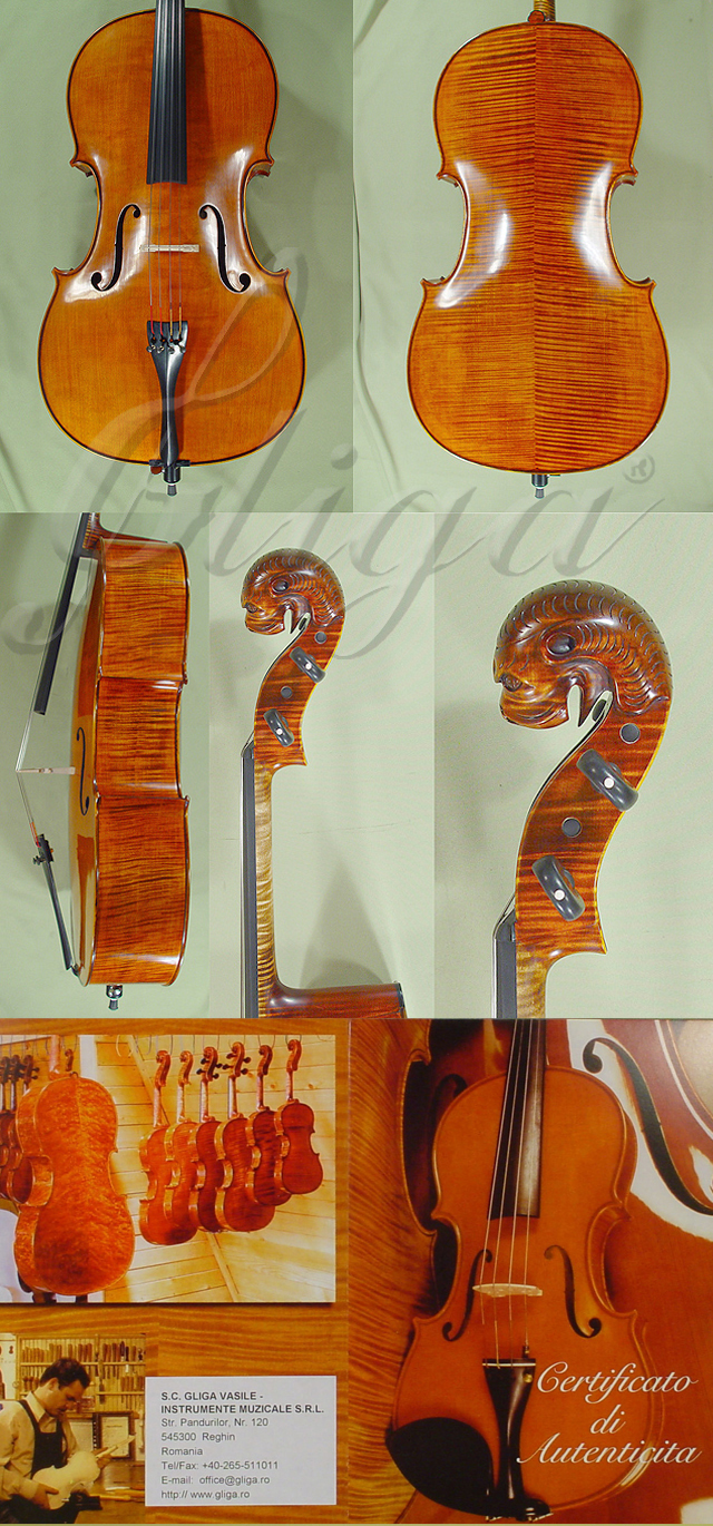 4/4 MAESTRO VASILE GLIGA Relief Wood Carving 'Tyrolean' Scroll Cello * Code: A8238