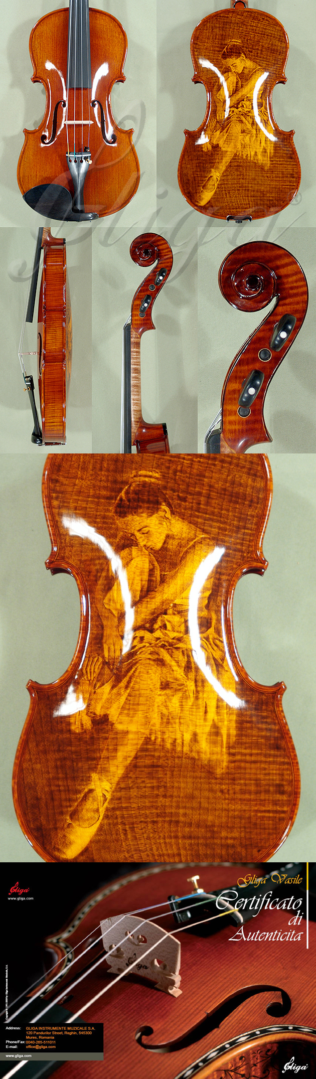 Shiny 4/4 MAESTRO VASILE GLIGA One Piece Back Violin * Code: B6301