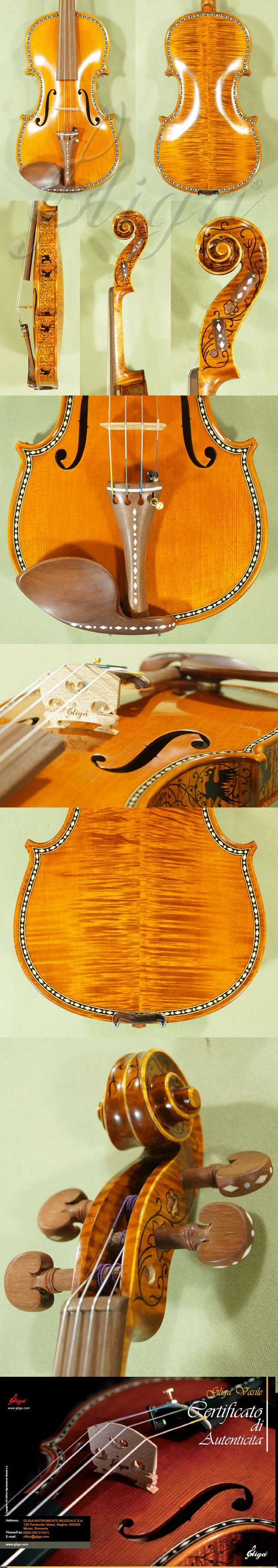 4/4 MAESTRO VASILE GLIGA Rare White Bone and Ebony Inlaid Purfling Violin * Code: C4275