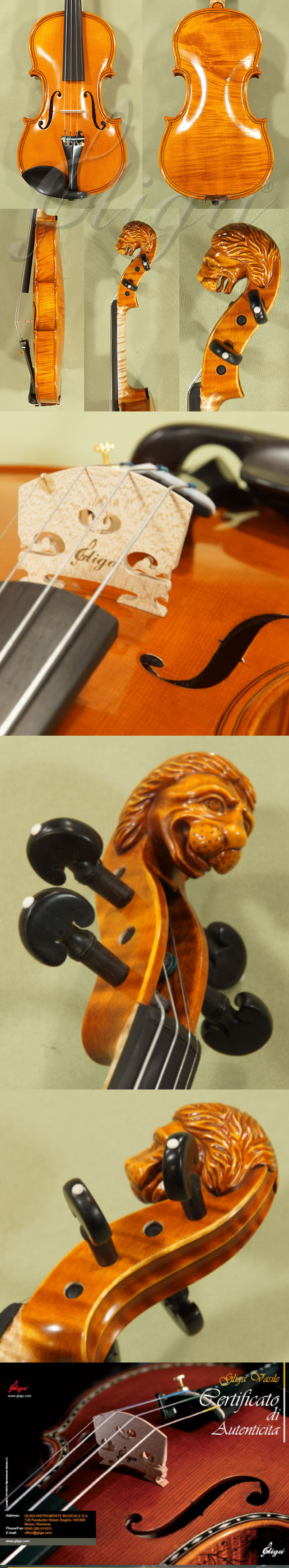 4/4 MAESTRO VASILE GLIGA Inlaid Double Purfling Lion Scroll One Piece Back Violin * Code: C8308